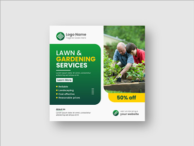 Lawn and gardening service social media post and web banner garden banner