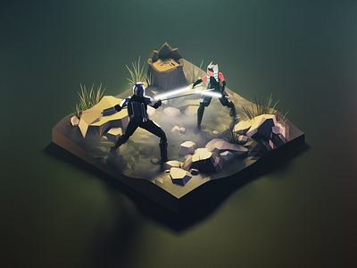 Mandalorian vs. Ashoka 3d ashoka blender characters diorama illustration isometric low poly lowpoly lowpolyart mandalorian render starwars