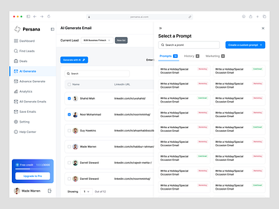 Persana AI - Create a custom prompt for AI Generate Email ai app ai assistant ai dashboard ai email ai email writer ai generator ai platform ai prompts ai technology ai tools chatgpt dashboard ui design email marketing email prompt generative ai prompt ui ux
