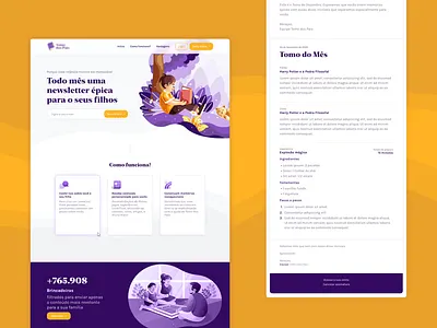 Kid's Newsletter book child children dad illustration kids kids art kids illustration landing page mom newsletter parents purple serif font web web design yellow
