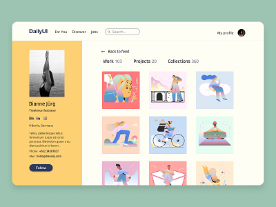 Daily UI Design #006 · User Profile art daily ui dailyui dailyuichallenge design design art designer illustration ui uidesign