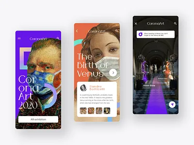 CoronaArt 2020 app design application ar app ar museum ar travel art colorful concept coronavirus covid19 exhibition museum museum of art online renaissance ui ux design uidesign uiux van gogh