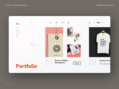 Float Monk Portfolio Page adobe xd dailyui float monk minimal minimalist portfolio ui uxui