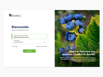 Inka's Berries Login account agriculture app website berries design form field identity leaves login design nature platform product sign up ui ui design user interface web website wordmark