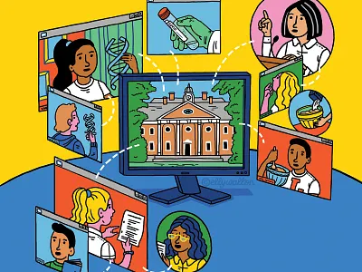 Cover illustration artwork classroom cover artwork cover illustration digital distance learning editorial illustration learning magazine remote learning video call zoom