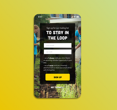Volunteer Mailing List Sign Up branding colorful dailyui dailyuichallenge design design ui figma minimal signup typography ui ux