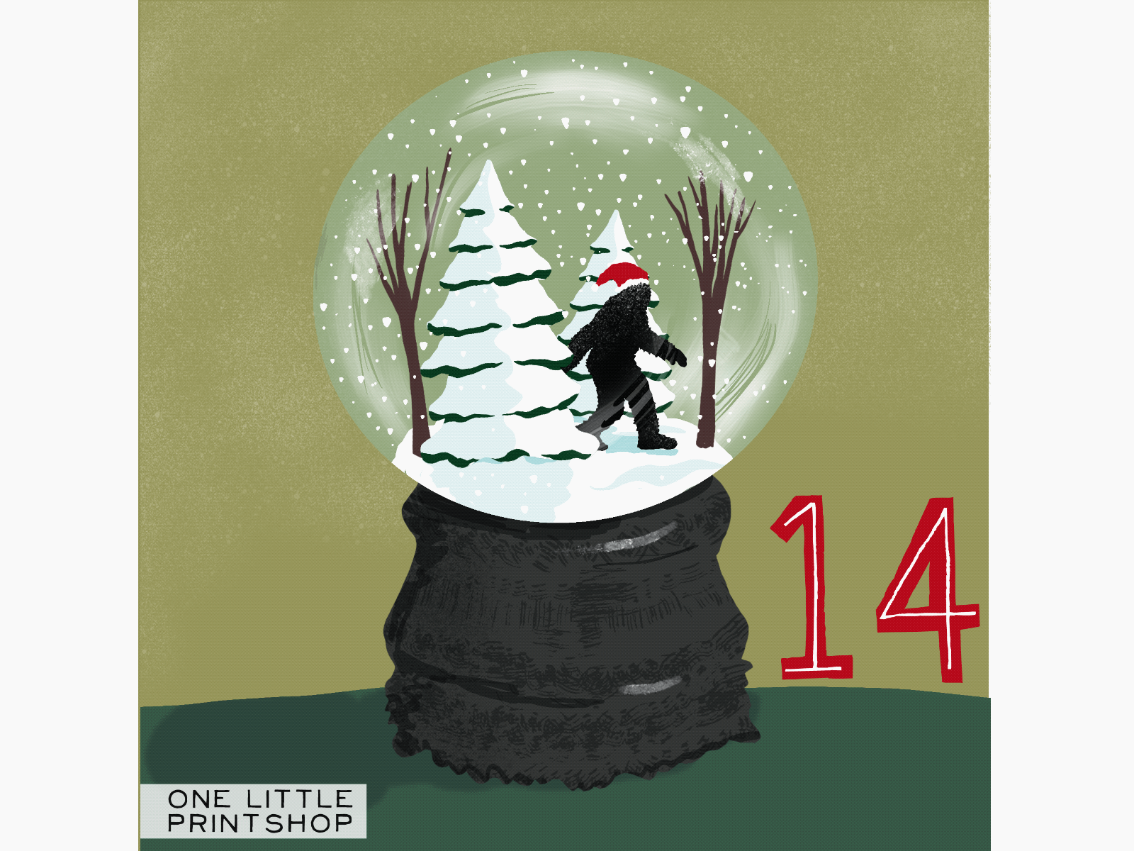 Snow Globe Yeti animated gif animation bigfoot holiday onelittleprintshop process procreate procreate animation procreate art sasquatch snow globe yeti