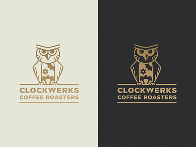 Clockwerks banding bird coffee cog gear logo orange owl