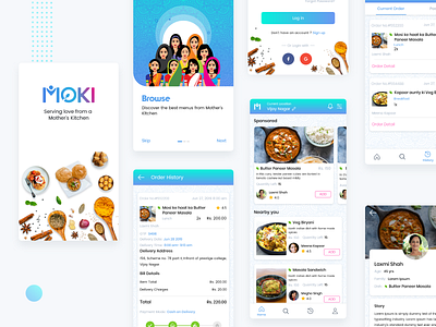 Moki App UI androidapp app art character foodapp foodappui illustration indianapp iosapp mandala moki mokiapp ui uidesign uiux userinterface uxdesign vector womenapp womenillustration