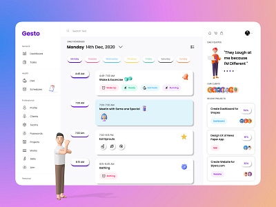 Gesto- Daily Schedules 3d amptus dashboard design illustration life manager schedule schedule app task management task manager ui ux web design