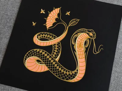 Cobra - Screen Print cobra drawing enamel pin enamel pins gold illustration illustrator linework monoline pin pins screenprint screenprinting screenprints snake snake illustration