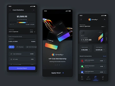 Credly - Fintech Mobile App application banking app branding credit card financial app fintech app fintech mobile graphic design illustration mobile mobile app design mobile app minimal mobile banking mobile design mobile home mobile onboarding popular mobile product design ui ux