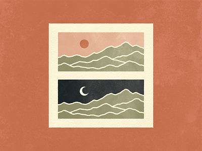 Day & Night color palette digital drawing graphic design illustration illustrator landscape landscape illustration minimal illustration moon mountain mountains muted colors sun texture watercolor texture