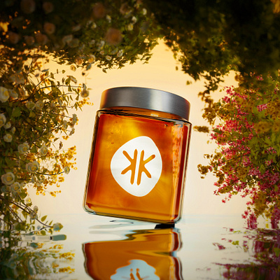 3D glass honey jar and flowers 3d 3d animation 3d art blender branding design flowers glass graphic graphic design liquid logo modeling nature poster