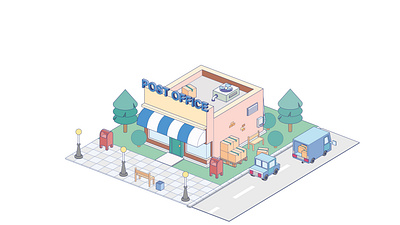 Isometric post office building isometry vector