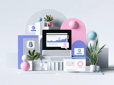 Hubspot abstract apple branding c4d cinema4d cms design illustration laptop marketing octane petertarka render set style ui uidesign uiux web webstie