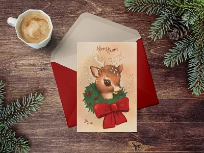 Holiday 2020 Granny Card 14four christmas christmas card deer festive holiday illustration procreate retro vintage