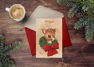 Holiday 2020 Granny Card 14four christmas christmas card deer festive holiday illustration procreate retro vintage