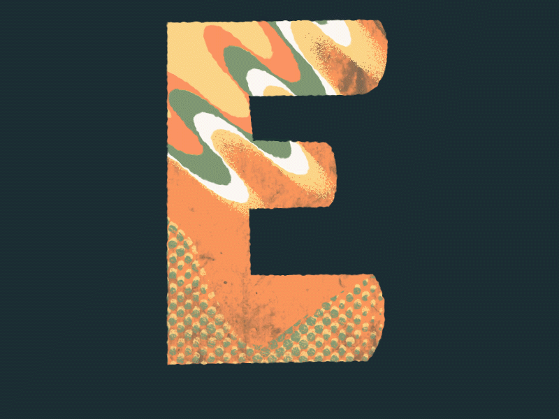 E animated gif animation animation 2d branding celanimation color palette gif illustration letter logo motion design type typography vector