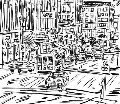 San Francisco Sketch city cityscape concept sketch digital ink drawing san francisco sketch trolley car
