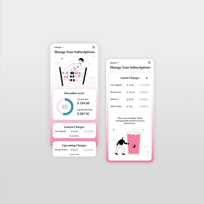 Monthly Subscription Manager app dailyui flat illustration minimal mobile typography ui ux vector