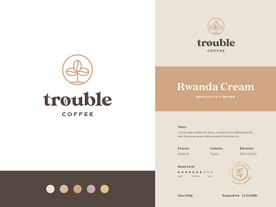 Trouble Coffee Final Logo + Coffee beans brand brand identity coffee coffee beans coffee label coffee logo coffee packaging label logo logo design modern visual identity