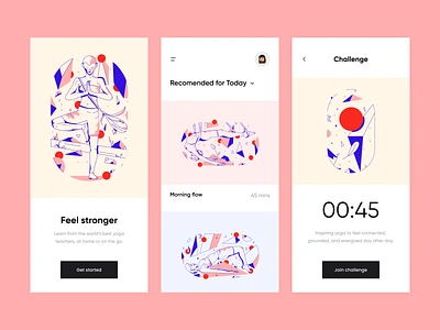 Lotus - Mobile App for Yoga and Meditations colors fitness health app illustration illustrator lotus meditation mental health mobile app mobile design ui wealness yoga