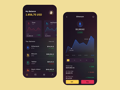 Cryptocurrency Mobile App UI app bitcoin blockchain clean crypto crypto exchange crypto trading cryptocurrency design finance illustration logo minimal trading ui ux vector wallet