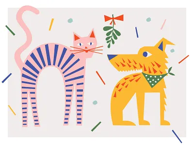 NorthPark Center Holiday Campaign 2019 art cat colorful cut cut outs dog festive green henri holiday illustration matisse mistletoe northpark organic paper pink shapes spca yellow