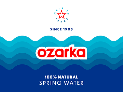 Ozarka Water Rebrand bottle branding custom lettering drink flat design geometric lettering logo logo design minimal packaging rebrand rebranding retro retro logo spring texas thick lines water waves