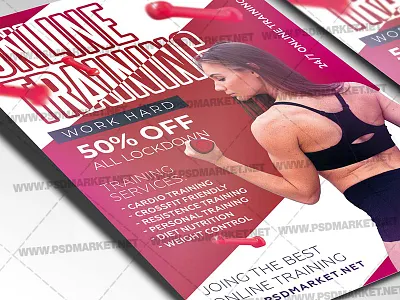 Online Training Template - Flyer PSD gym flyer new normal life online fitness online gym online gym flyer online sport flyer online training online training program online yoga sport psd sports flyer