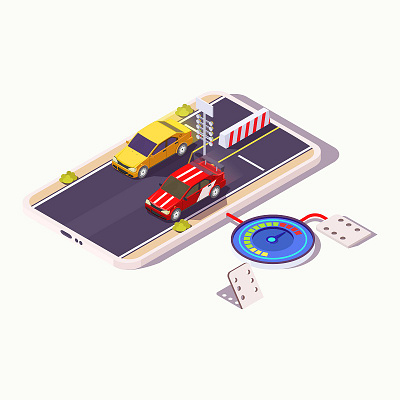 mobile racing games concept design drag games illustration isometric low poly online speed sports vector