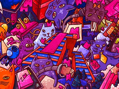 IMG 2030 blackfriday cats flat fresco handdrawing illustration line novosibirsk nsk pink purple wimmelbuch