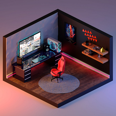 Gaming Room 3d art blender 3d isometric
