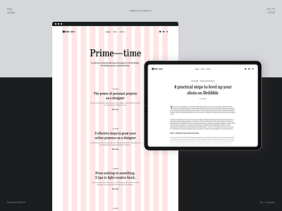 Halftime Academy - Blog Launch article blog blog post blog section blogging branding clean course design desktop grid homepage layout minimal modern design story typography user interface web design whitespace