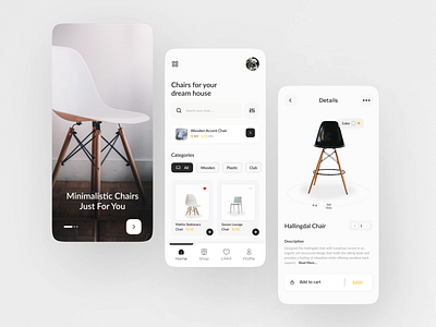 Furniture Mobile UI Design bestdesign cleandesign dribbbleshot freelancer furniture inspiration minimaldesign minimalistic mobiledesign mobileui productdesign productdesigner uidesigner uiux uiuxdesigner unsplash userinterface uxdesigner uxui visualdesigner