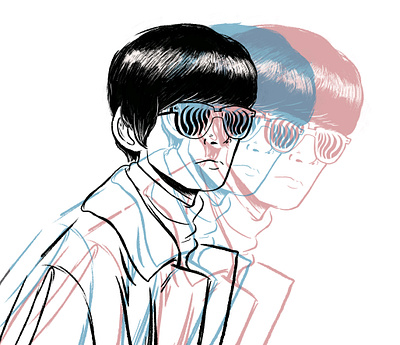 Oddity 3 1960s anaglyph black and white digital illustration dry brush illustration mod procreate psychedelic sunglasses vintage yeah