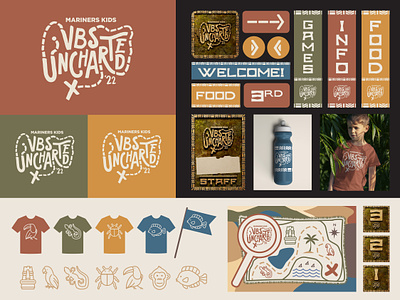 VBS Uncharted brand identity design for Mariners Church adventure art direction brand identity brand identity design branding collateral creative direction jungle logo logo design map mariners church signage tshirt uncharted vbs vbs uncharted vector wayfinding