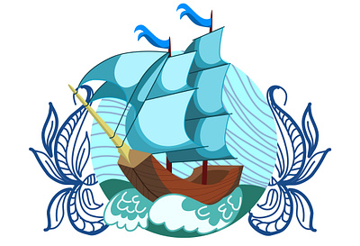 ship in circle pattern sea ship vector