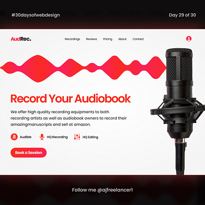 AudRec - Website UI Design Landing Page hero section herosection landing page landingpage minimal modern red squarespace tumblr ui ui design uidesign web web design webdesign webflow website website builder website design wix