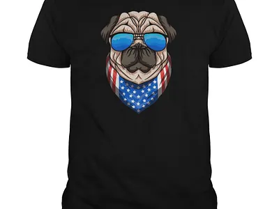 Pug T-Shirt Dog America cloothing cotton design design maker harris shirt holiday merry chrismas merry chrismas tree shirt designs tees