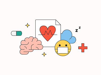 Spot Illustration —Manage your health brain covid covid 19 design emoji fertility graphics health healthcare healthy heart illustration illustrator mask medical mentalhealth sleep usermanual vector wearmask