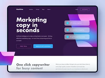 AI Copy Writing Website Exploration ai artificial intelligence copywriting dashboard gradient landing page marketing minimal modern omnicreativora website