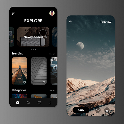 DarkWall - A wallpaper app dark mode dark ui design dribbble figma uiux wallpaper