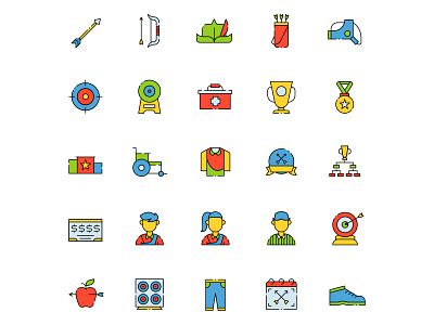 Archery Icon Set ai ai design ai download ai vector archery archery icon archery vector freebie icon design icons download icons pack icons set illustration illustrator logo logo design symbol vector design vector download vector icon