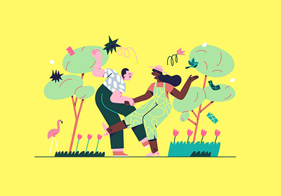 Lindy_hop in a park characters city couple dancing date flowers park romance trees