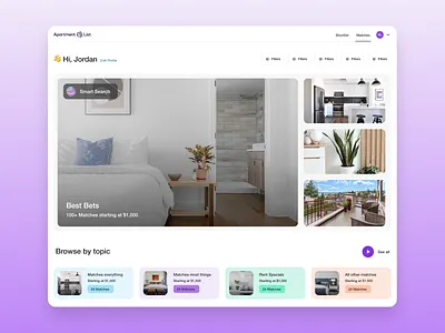Rental App Discovery Page card design dashboard design product design rental app ui ux web