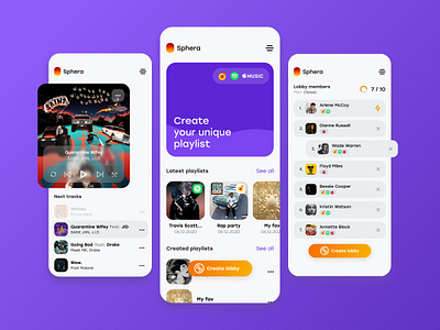 Sphera music app applemusic clean design drake lobby mobile music music app music app ui music player party playlist spotify travis scott ui ux