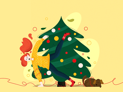 Preparing three challenge challenge accepted character characterdesign christmas christmas trees flatcharacter flatdesign girls illustration illustration 2d three