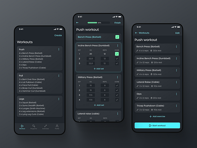 Workout tracker mobile app adobexd app branding dailyui dailyuichallenge dark mode dark theme dark ui mobile mobile app product product design ui ui design uidesign userinterface ux workout workout app workout tracker